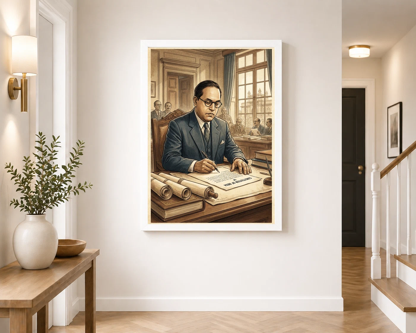 Ambedkar Writing Constitution Historic Moment Blue Gold Art Photo Frame 7 Ambedkar Writing Constitution Historic Moment Blue Gold Art Photo Frame - Image 7