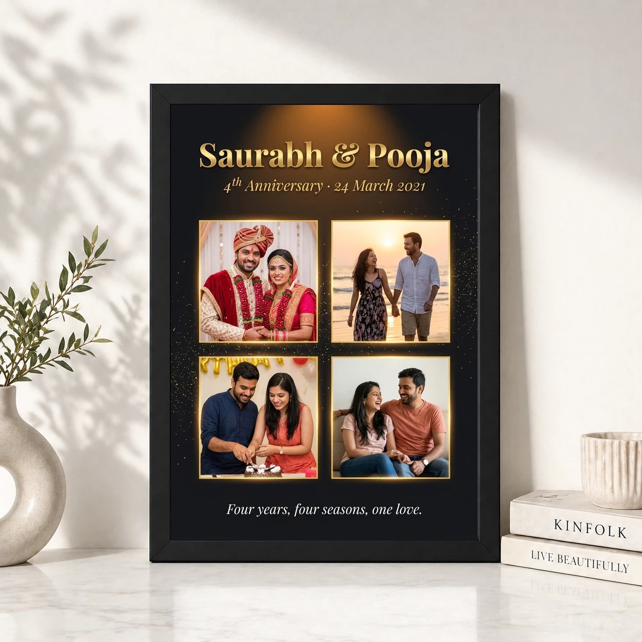Anniversary Collage 4 Photos Floral Couple Keepsake Photo Frame 4 Anniversary Collage 4 Photos Floral Couple Keepsake Photo Frame - Image 4