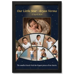 Baby Collage Frame Sky Blue Stars First Year Memories Photo Frame