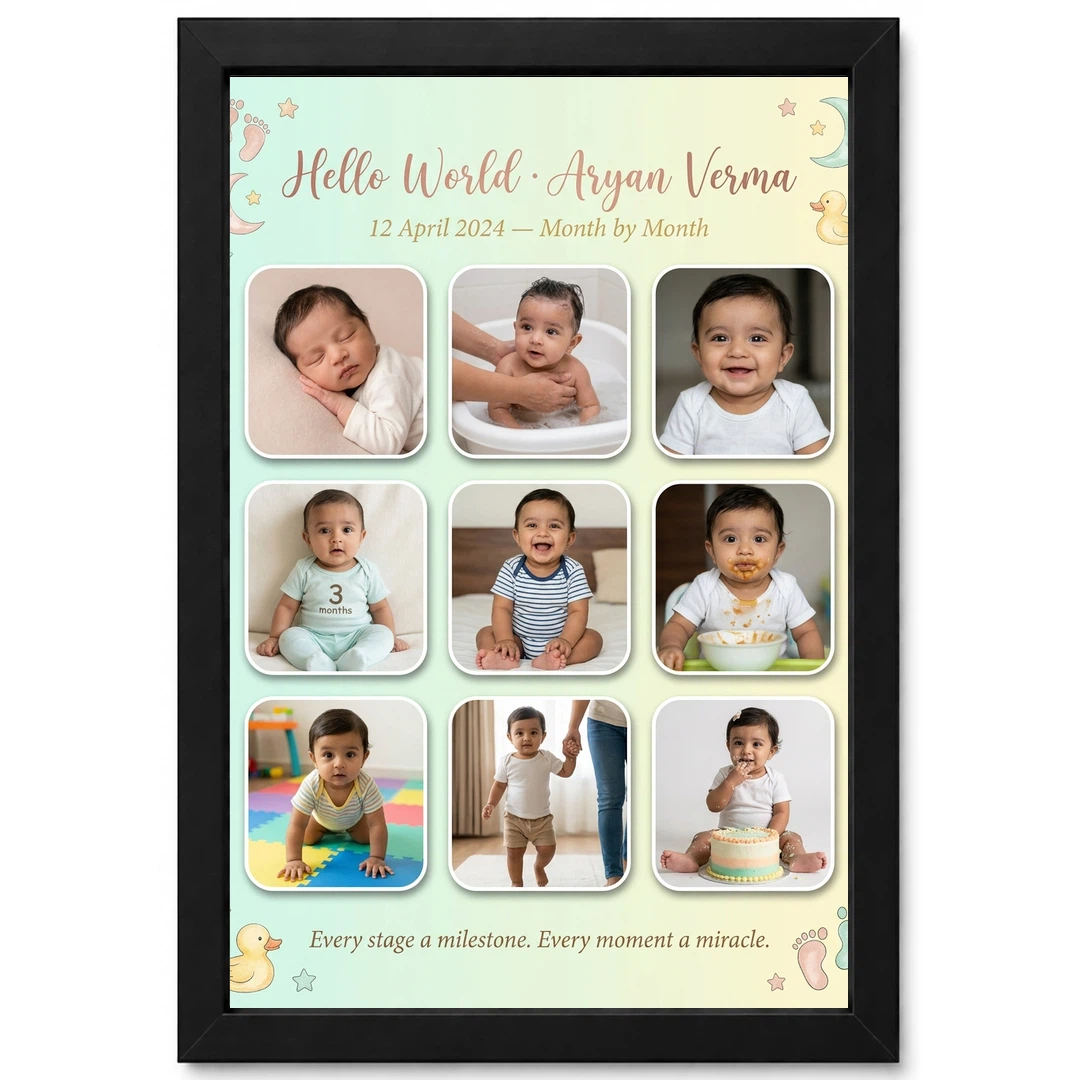 Baby Collage Frame Soft Pastel Memories Milestone Photo Frame 1 Baby Collage Frame Soft Pastel Memories Milestone Photo Frame