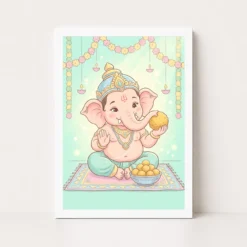 baby ganesha ladoo cute pastel festive illustration art 12 white main