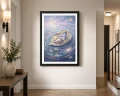 bal krishna cosmic banyan leaf divine ocean pastel art 08 black 2