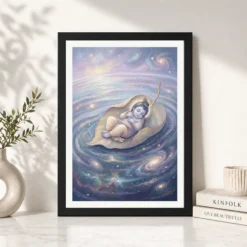bal krishna cosmic banyan leaf divine ocean pastel art 08 black 4
