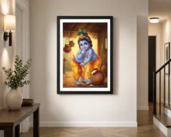 bal krishna stealing butter makhan chor traditional art 03 black 2