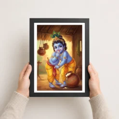 bal krishna stealing butter makhan chor traditional art 03 black 3