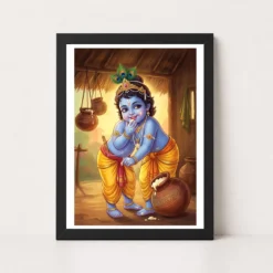 Bal Krishna Stealing Butter Makhan Chor Traditional Art Photo Frame