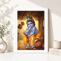 Alternative view of Bal Krishna Stealing Butter Makhan Chor Traditional Art Photo Frame