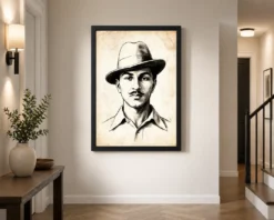 bhagat singh defiant portrait bold eyes hat warm tones art 07 black 2