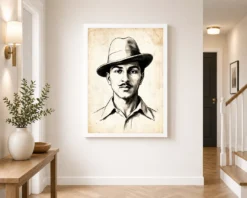 bhagat singh defiant portrait bold eyes hat warm tones art 07 white 2