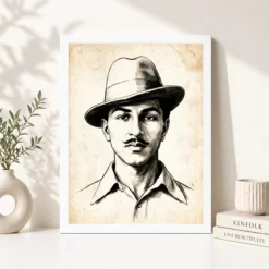 Alternative view of Bhagat Singh Defiant Portrait Bold Eyes Hat Warm Tones Art Photo Frame