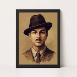 Bhagat Singh Portrait Hat Tie Young Revolutionary Freedom Art Photo Frame