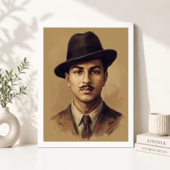 Alternative view of Bhagat Singh Portrait Hat Tie Young Revolutionary Freedom Art Photo Frame