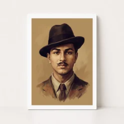 bhagat singh portrait hat tie young revolutionary freedom art 01 white main