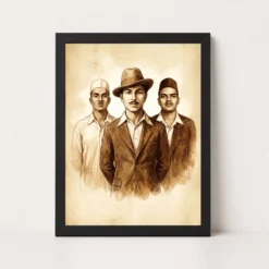 Bhagat Singh Rajguru Sukhdev Freedom Fighters Sepia Art Photo Frame