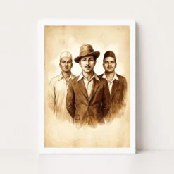 bhagat singh rajguru sukhdev freedom fighters sepia art 02 white main