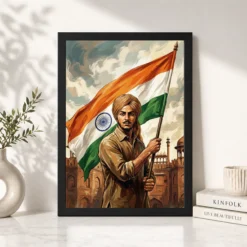 Alternative view of Bhagat Singh Tricolor National Pride Saffron White Green Art Photo Frame