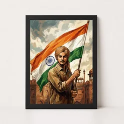 Bhagat Singh Tricolor National Pride Saffron White Green Art Photo Frame