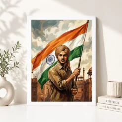 bhagat singh tricolor national pride saffron white green art 06 white 4