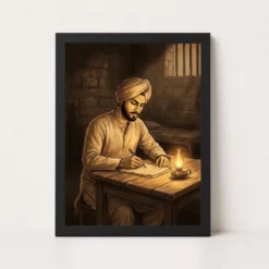 Bhagat Singh Writing Jail Determination Lamp Revolutionary Art Photo Frame