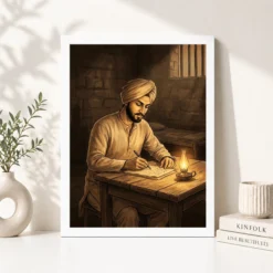 Alternative view of Bhagat Singh Writing Jail Determination Lamp Revolutionary Art Photo Frame