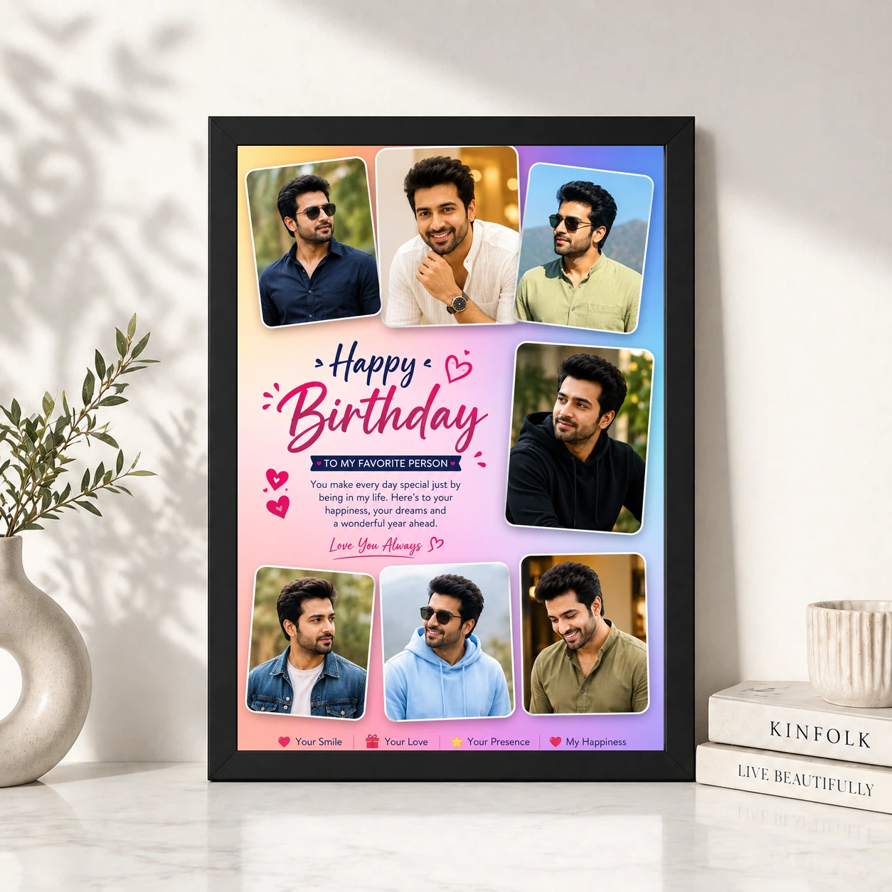 Birthday Frame for Boyfriend 6 Photo Pink Hearts Theme 4 Birthday Frame for Boyfriend 6 Photo Pink Hearts Theme - Image 4