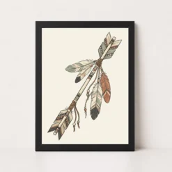 Boho Arrow Feather Tribal Earth Tones Cream Sage Art Photo Frame