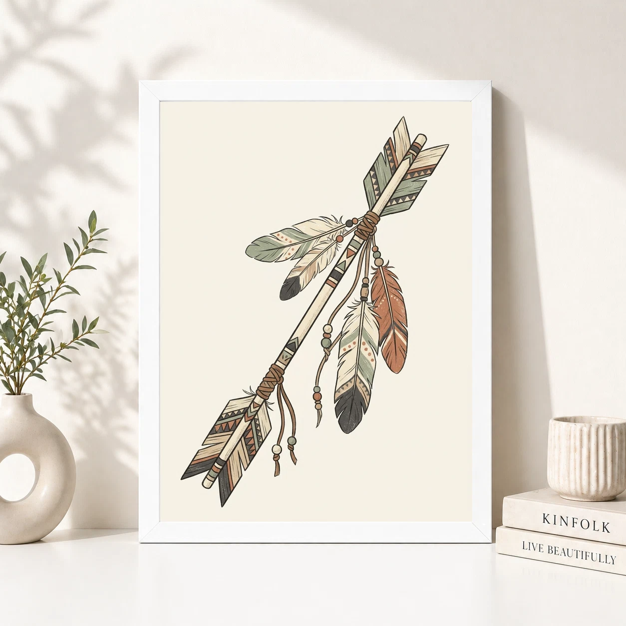 Boho Arrow Feather Tribal Earth Tones Cream Sage Art Photo Frame 2 Boho Arrow Feather Tribal Earth Tones Cream Sage Art Photo Frame - Image 2