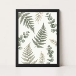 Boho Botanical Ferns Eucalyptus Sage Green Cream Art Photo Frame
