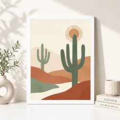 Alternative view of Boho Cactus Desert Minimal Cream Terracotta Modern Art Photo Frame
