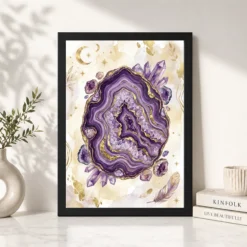 Alternative view of Boho Crystal Gemstones Geode Purple Gold Art Photo Frame