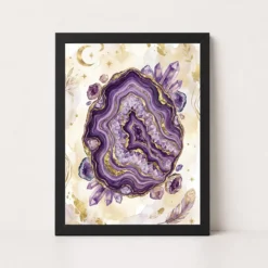 Boho Crystal Gemstones Geode Purple Gold Art Photo Frame