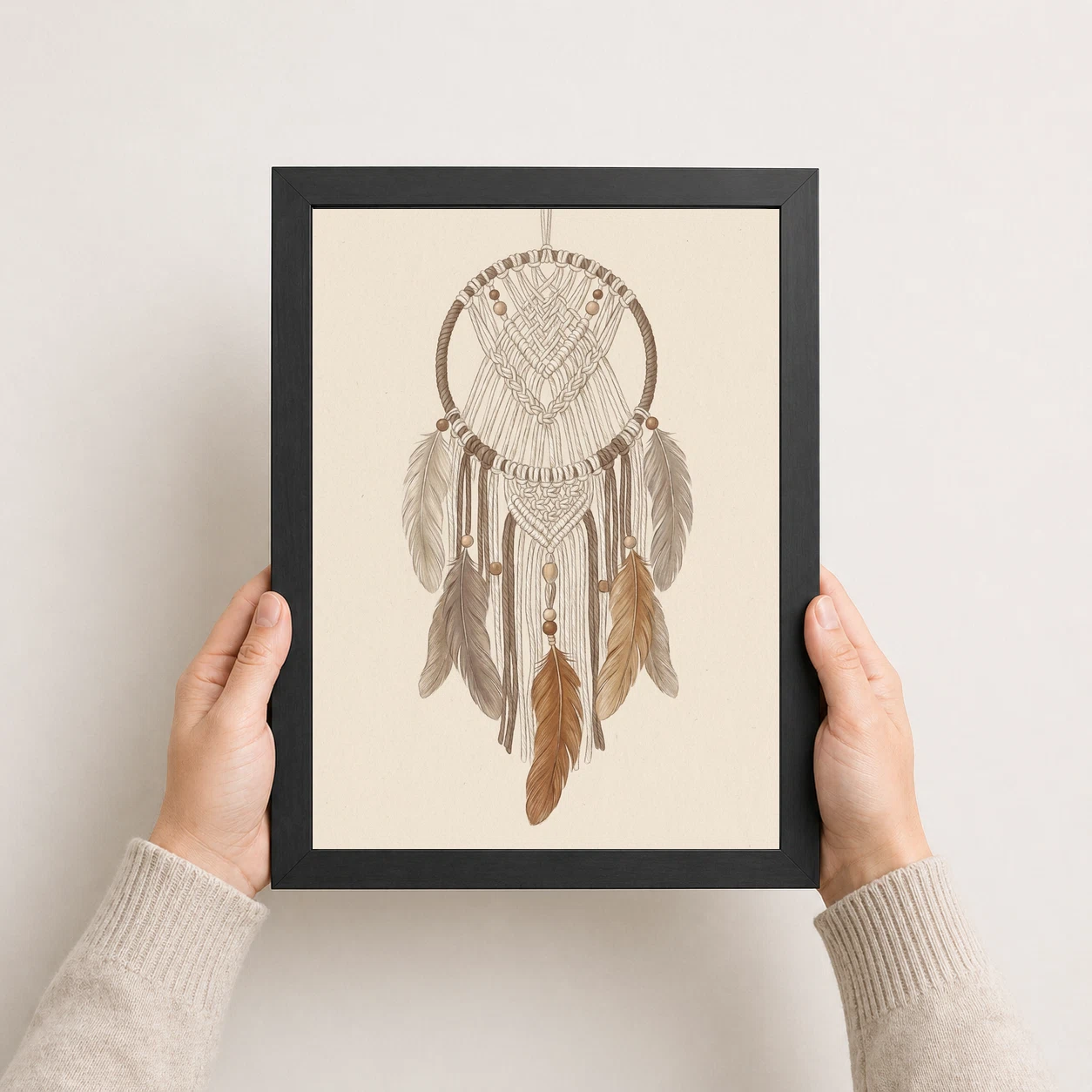 Boho Dreamcatcher Feathers Macrame Earth Tones Cream Art Photo Frame 8 Boho Dreamcatcher Feathers Macrame Earth Tones Cream Art Photo Frame - Image 8