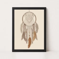 Boho Dreamcatcher Feathers Macrame Earth Tones Cream Art Photo Frame