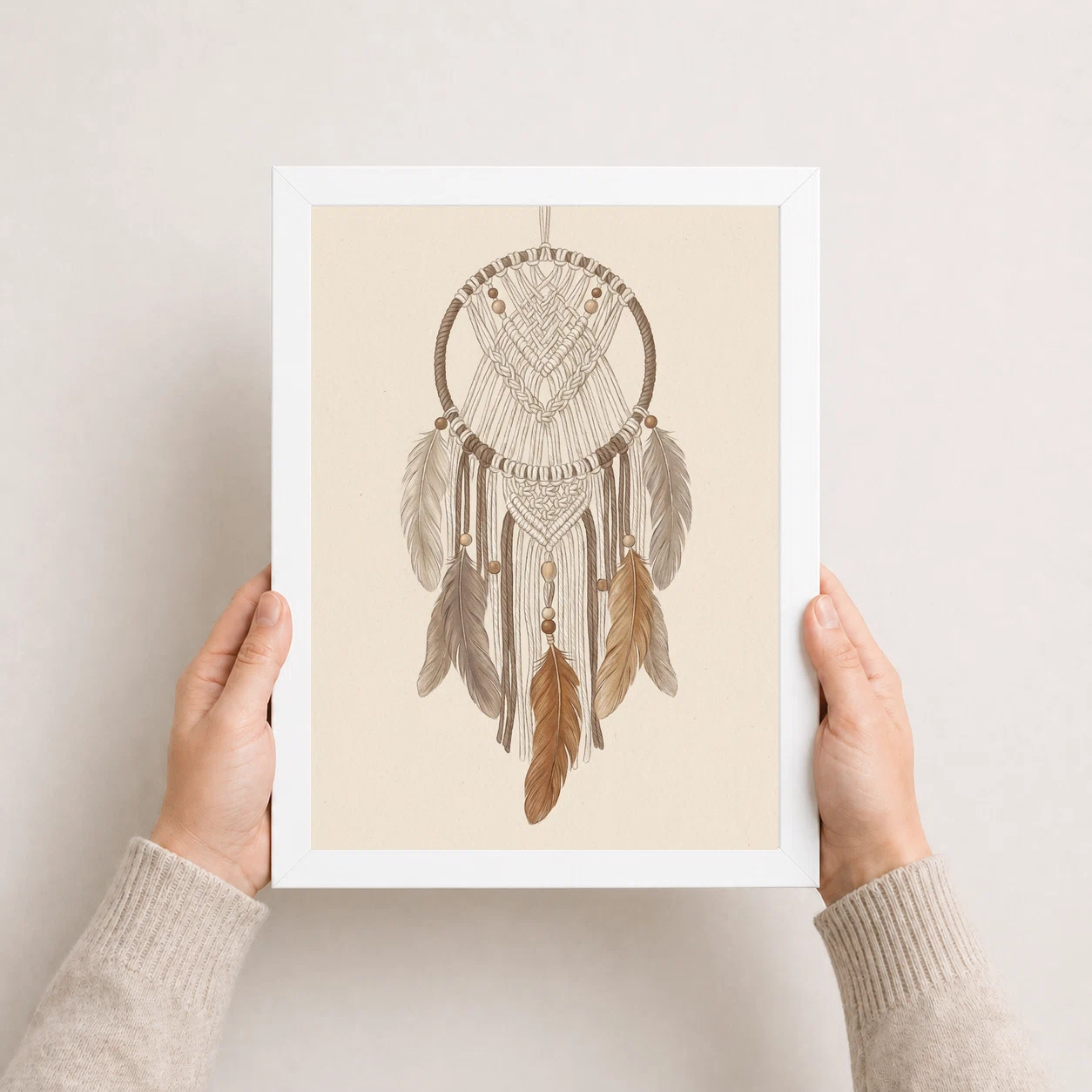 Boho Dreamcatcher Feathers Macrame Earth Tones Cream Art Photo Frame 5 Boho Dreamcatcher Feathers Macrame Earth Tones Cream Art Photo Frame - Image 5