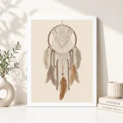 Alternative view of Boho Dreamcatcher Feathers Macrame Earth Tones Cream Art Photo Frame