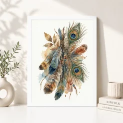 Alternative view of Boho Feathers Peacock Wild Earthy Watercolor Art Photo Frame