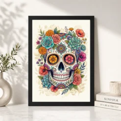 Alternative view of Boho Floral Skull Elegant Colorful Florals Art Photo Frame