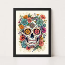 Boho Floral Skull Elegant Colorful Florals Art Photo Frame