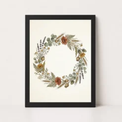 Boho Floral Wreath Wildflowers Herbs Botanical Cream Art Photo Frame