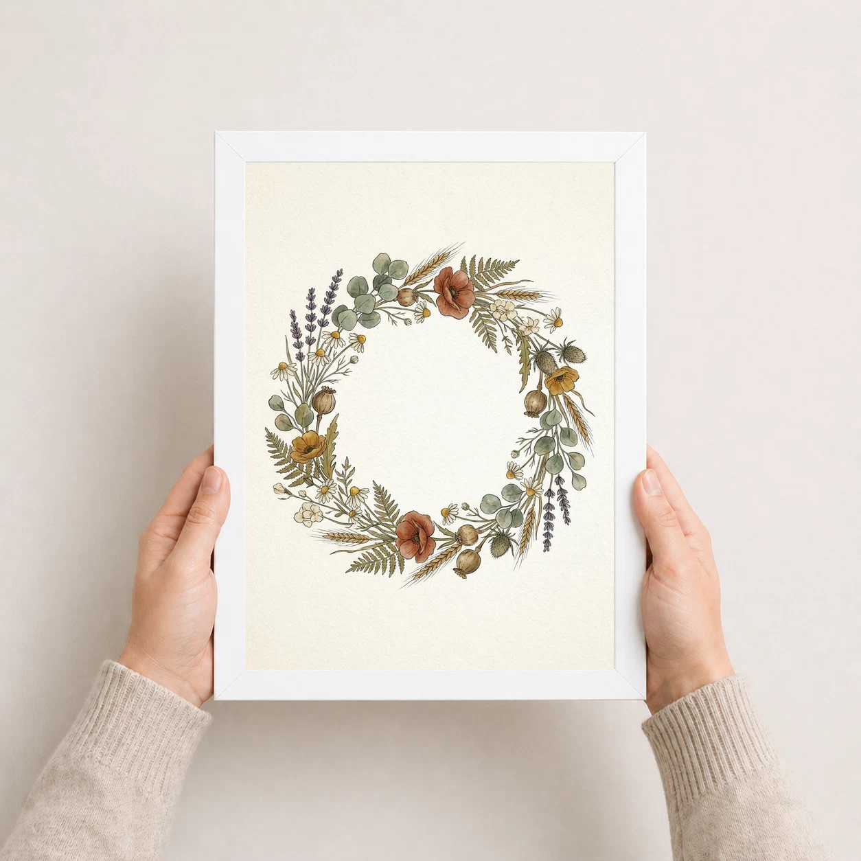 Boho Floral Wreath Wildflowers Herbs Botanical Cream Art Photo Frame 5 Boho Floral Wreath Wildflowers Herbs Botanical Cream Art Photo Frame - Image 5