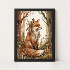 Boho Forest Fox Botanical Earthy Nature Spirit Art Photo Frame