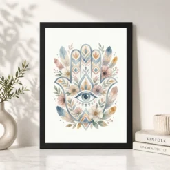 Boho Hamsa Hand Flowers Protection Symbol Soft Art Photo Frame 13 boho hamsa hand flowers protection symbol soft art 13 black 4