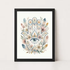 Boho Hamsa Hand Flowers Protection Symbol Soft Art Photo Frame