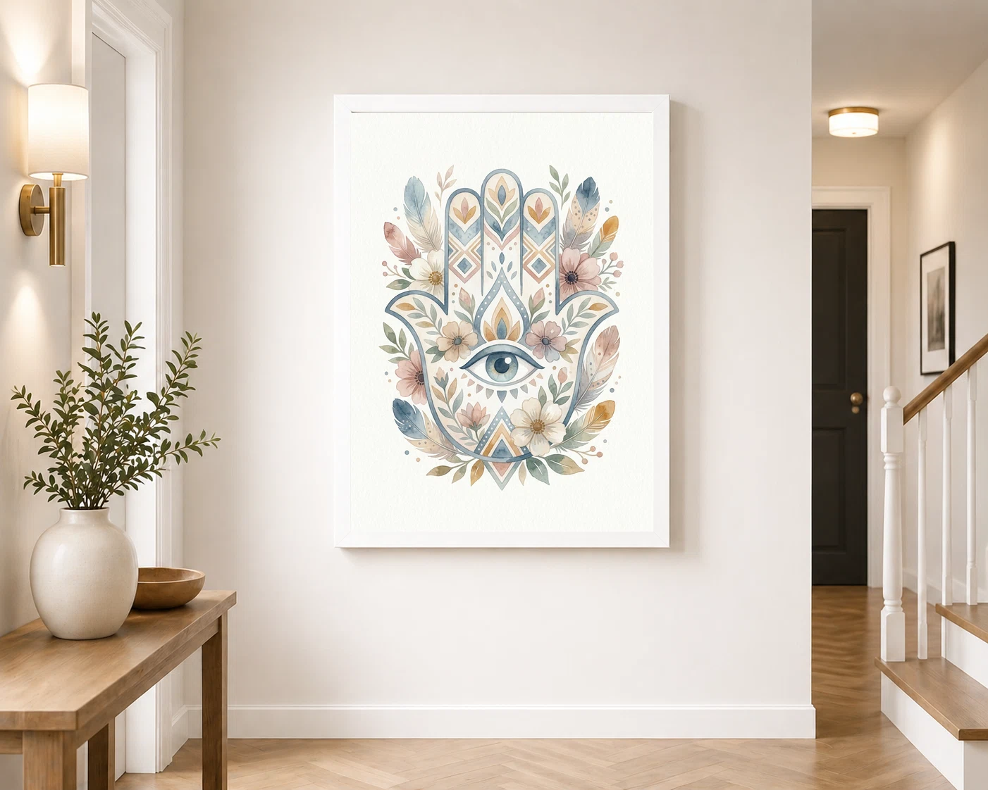 Boho Hamsa Hand Flowers Protection Symbol Soft Art Photo Frame 4 Boho Hamsa Hand Flowers Protection Symbol Soft Art Photo Frame - Image 4