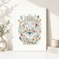 Alternative view of Boho Hamsa Hand Flowers Protection Symbol Soft Art Photo Frame