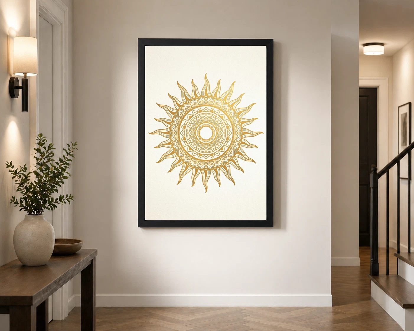 Boho Mandala Sun Golden Intricate Cream Wall Art Photo Frame 3 Boho Mandala Sun Golden Intricate Cream Wall Art Photo Frame - Image 3