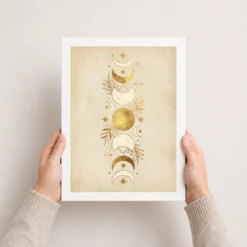 Boho Moon Phases Crescent Stars Cream Gold Celestial Art Photo Frame 12 boho moon phases crescent stars cream gold celestial art 03 white 3