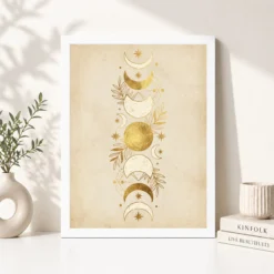Alternative view of Boho Moon Phases Crescent Stars Cream Gold Celestial Art Photo Frame