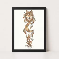 Boho Wolf Moon Spiritual Totem Earth Tones Sacred Art Photo Frame