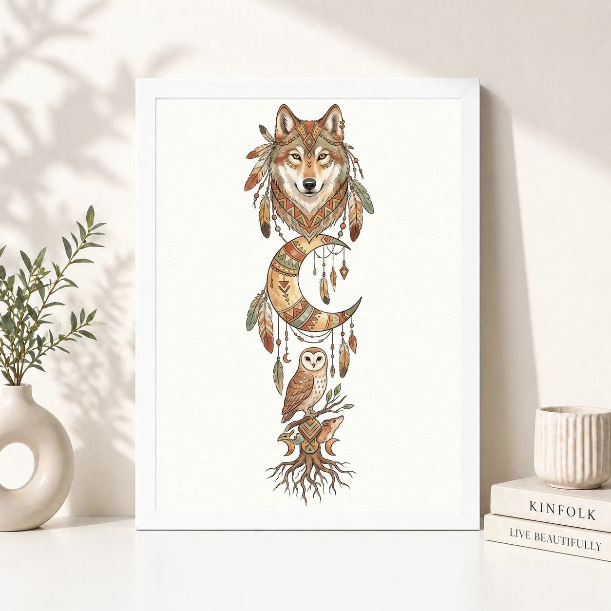 Boho Wolf Moon Spiritual Totem Earth Tones Sacred Art Photo Frame 2 Boho Wolf Moon Spiritual Totem Earth Tones Sacred Art Photo Frame - Image 2